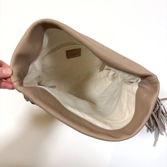 Dolce Vita Shea Large Leather Fringe Clutch Cafe Beige Soft Pebbled Leather - Picture 6 of 10
